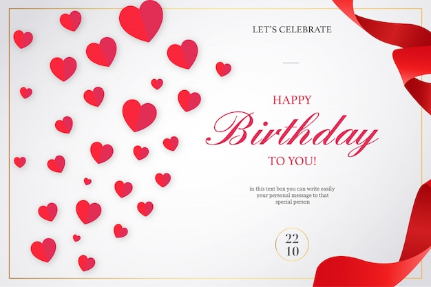 無料ベクター 赤いリボンでロマンチックな誕生日の招待状