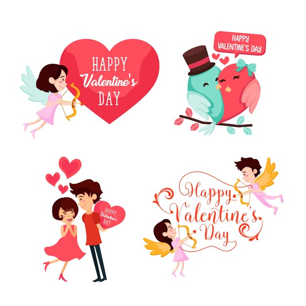 로맨틱 해피 발렌타인 데이 카드 요소 그림 설정