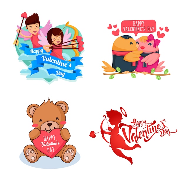 Free vector romantic happy valentine card element illustration set