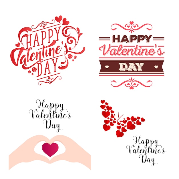 Romantic happy valentine card element illustration set