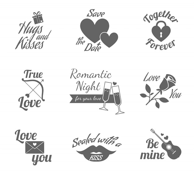 Romantic labels icons set