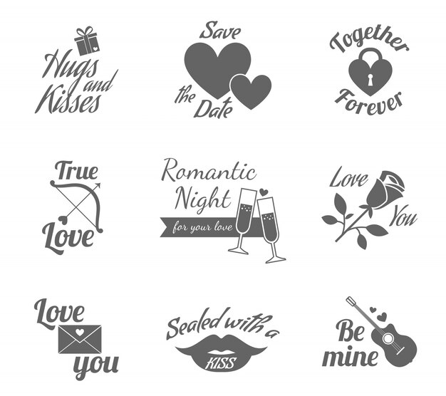 Free Vector romantic labels icons set