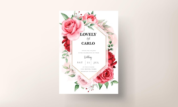 Romantic maroon flower wedding invitation card template
