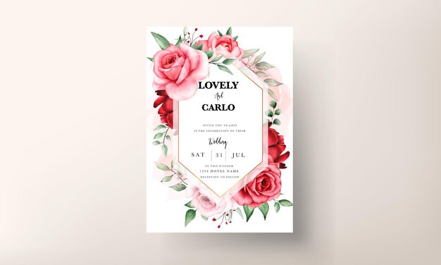 로맨틱 적갈색 꽃 결혼식 초대장 템플릿