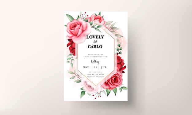 romantic maroon flower wedding invitation card template