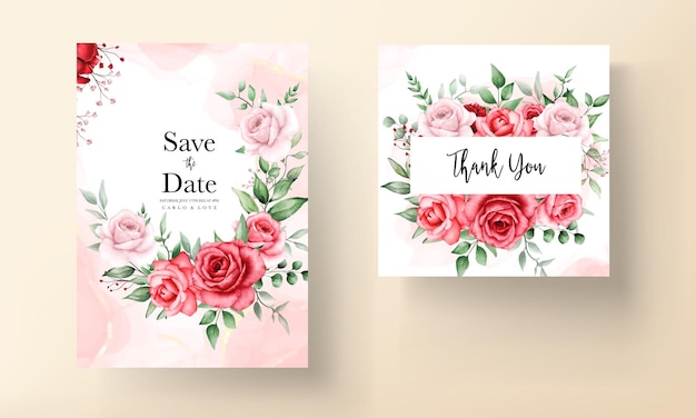 Romantic maroon flower wedding invitation card template