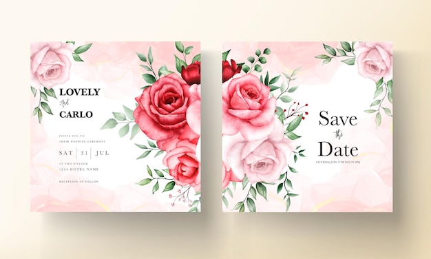 Romantic maroon flower wedding invitation card template