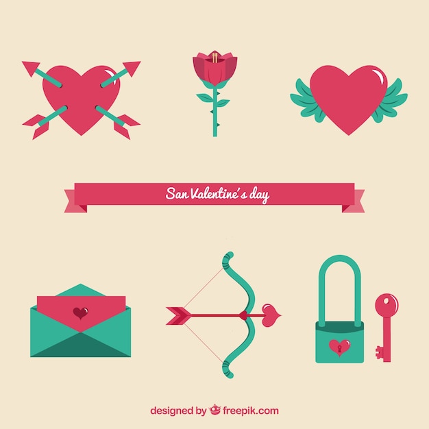 Free vector romantic objects collection for valentine