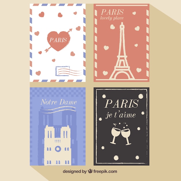 Vettore gratuito cartoline paris romantici