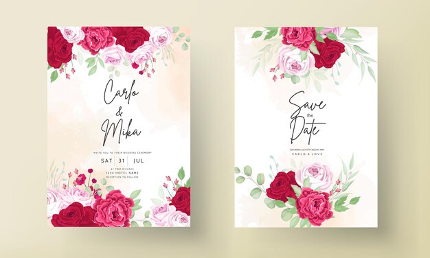 Романтический пион и роза красная цветочная рамка свадебное приглашение