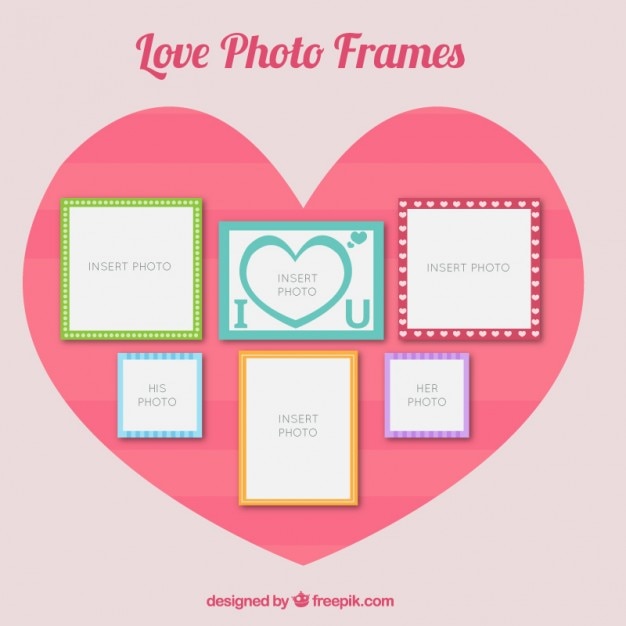 Romantic photo frames set in flat design