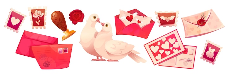 Free Vector romantic postal cartoon collection