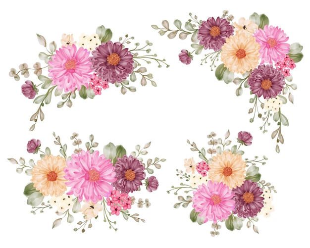 Romantic purple daisy flower arrangement bouquet isolated clipart