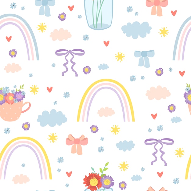 romantic rainbow seamless pattern