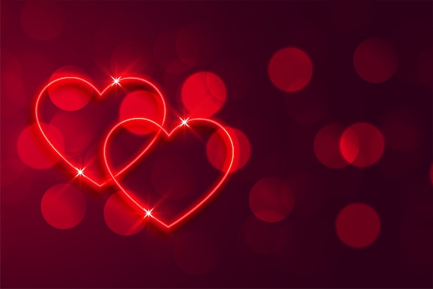 Romantic red neon hearts bokeh valentines background