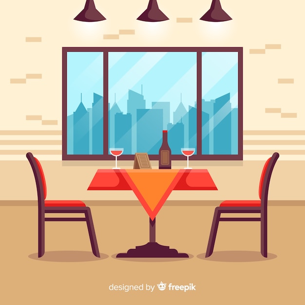Free vector romantic restaurant interior with flat design
