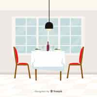 Free vector romantic restaurant interior with flat design