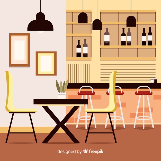 Romantic restaurant interior with flat design
