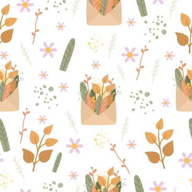 romantic seamless pattern envelope and plants