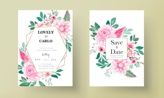 ロマンチックな​甘い​水彩​ピンク​の​花​の​結婚式​の​招待​カード