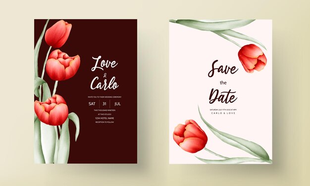 Romantic tulip flower wedding invitation card