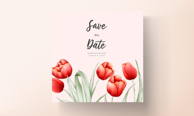 Free vector romantic tulip flower wedding invitation card