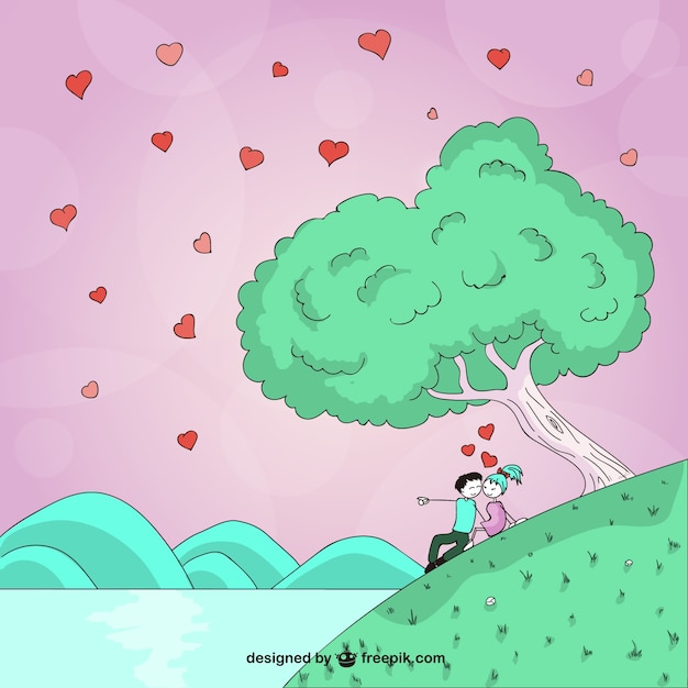 無料ベクター ロマンチックなバレンタインの描画