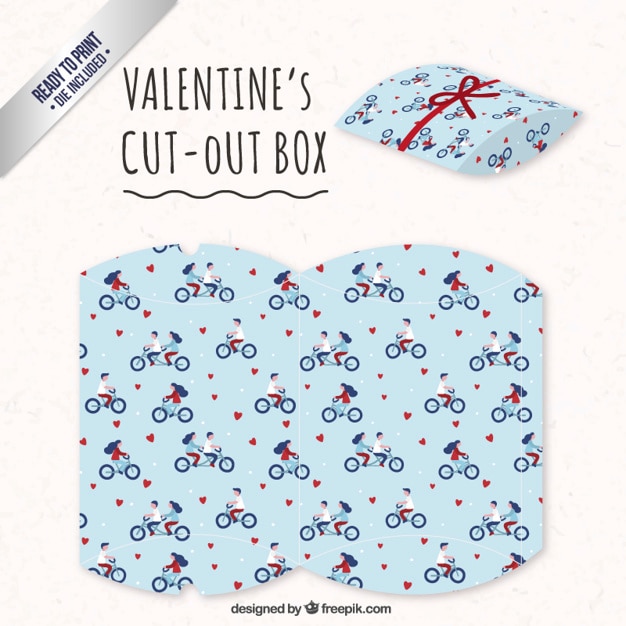 Бесплатное векторное изображение Романтические валентина коробка с парой езда на велосипеде