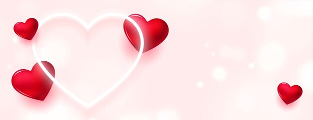 Romantic valentines day hearts banner with neon love heart