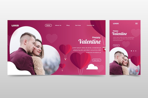 Free vector romantic valentines day landing page