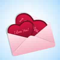 Free vector romantic valentines in shape of red hearts with love confessions in pink envelope illustration
