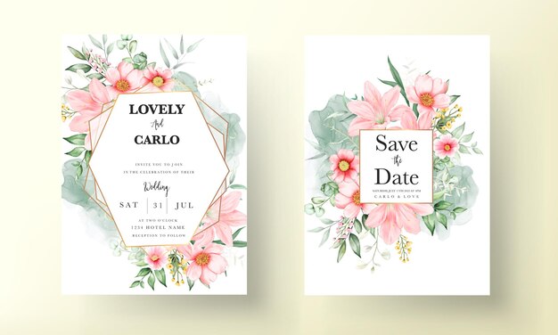 романтический акварель цветочные свадебные приглашения шаблон