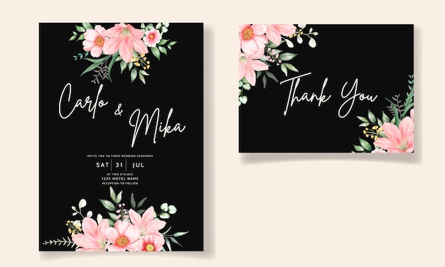 Romantic watercolor floral wedding invitation template