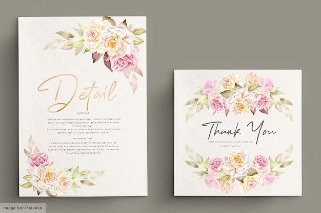 Free vector romantic watercolor white roses wedding invitation card set