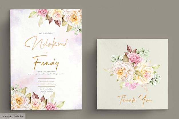 romantic watercolor white roses wedding invitation card set