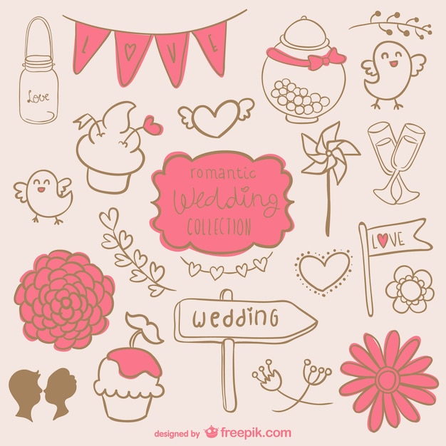 Free vector romantic wedding graphics set