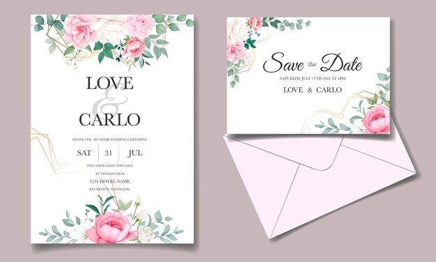 Romantic wedding invitation floral card template