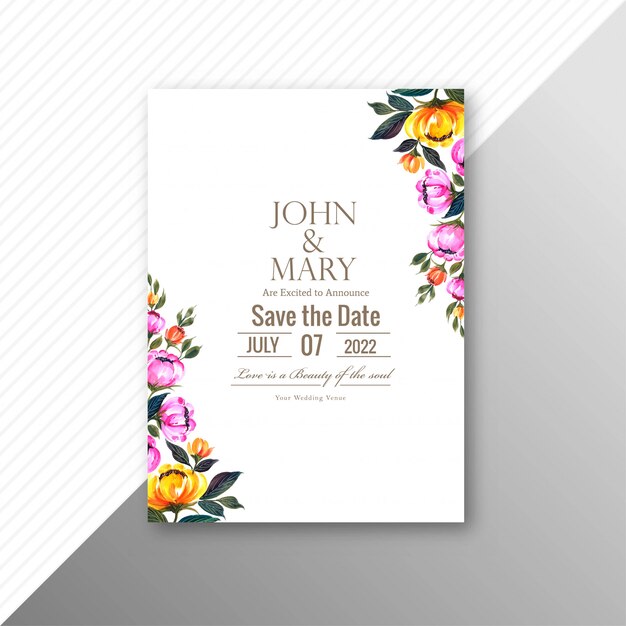 ロマンチックな結婚式の招待状の花カードテンプレート