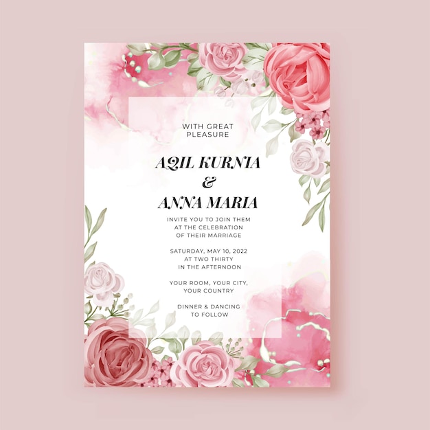 Romantic wedding invitation rose flower template