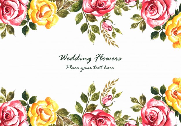 Romantic wedding invitation with colorful flowers card template