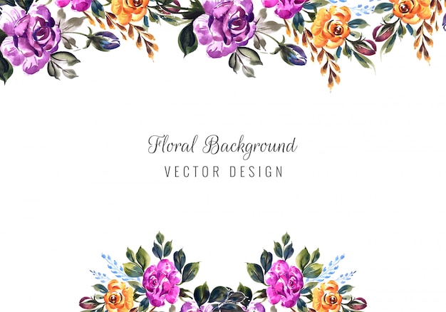 Romantic wedding invitation with colorful flowers card template
