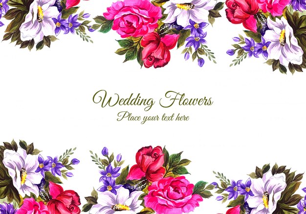 Romantic wedding invitation with colorful flowers card 