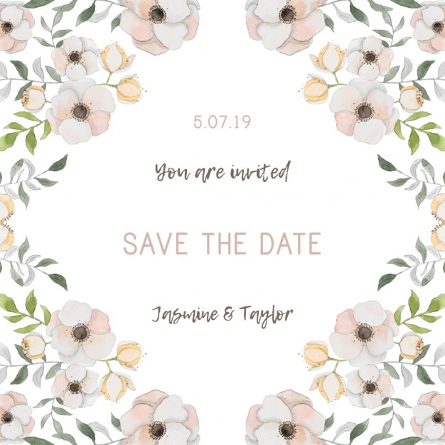 Free vector romantic wedding invitation with flowers