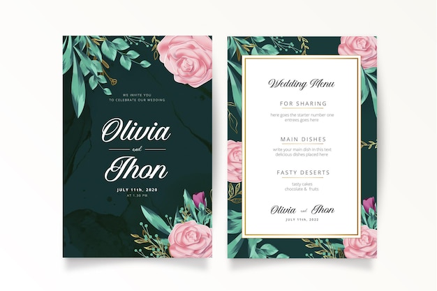 Free vector romantic wedding invitation with realistic flowers template