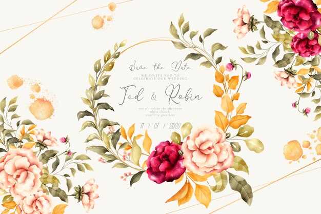 Romantic wedding invitation with vintage flowers