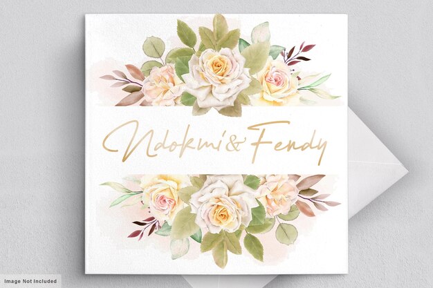 романтические белые розы акварель свадебная открытка