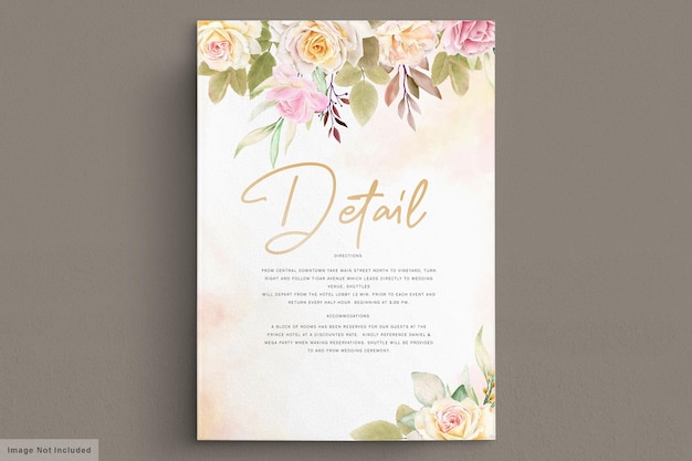 Free vector romantic white roses watercolor wedding card