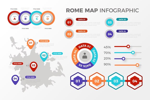 Rome map infographics in flat design