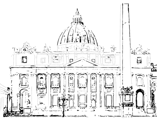 無料ベクター ローマ バチカン建築ファサード ベクトル アート ライン ビンテージ スタイルの装飾