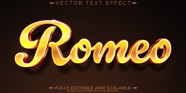 Бесплатное векторное изображение Эффект текста ромео редактируемый королевский и золотой стиль текста